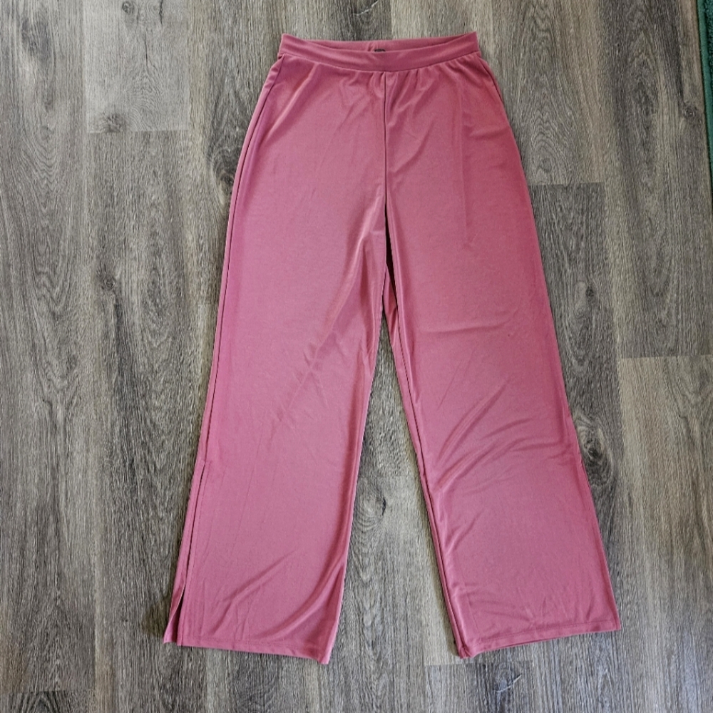 Zara Stretch Waist Straight Leg Pants Mauve Pink